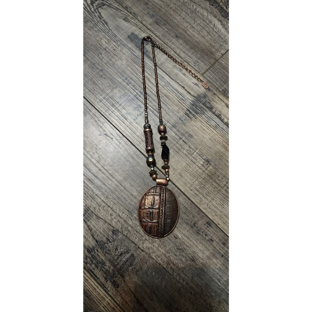 Vintage You And I Necklace Bronze Color With Large Pendant And Beads Box37